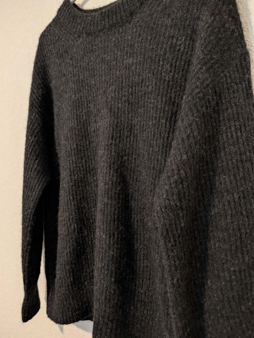 Everlane Heathered Black Alpaca Wool Crewneck Oversized The Cocoon Crew SM - Picture 10 of 13